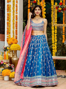Blue Color Wedding Wear Embroidery Work Trendy Lehenga Choli