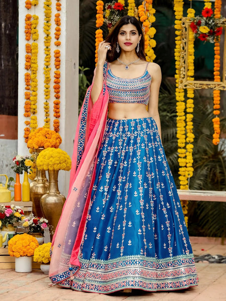 Blue Color Wedding Wear Embroidery Work Trendy Lehenga Choli