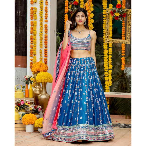 Blue Color Wedding Wear Embroidery Work Trendy Lehenga Choli