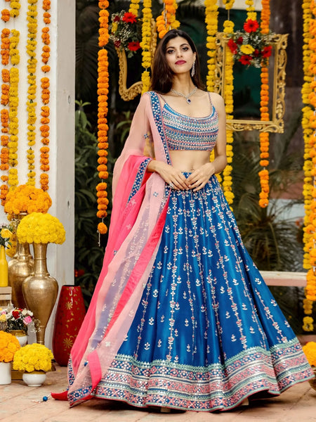 Blue Color Wedding Wear Embroidery Work Trendy Lehenga Choli