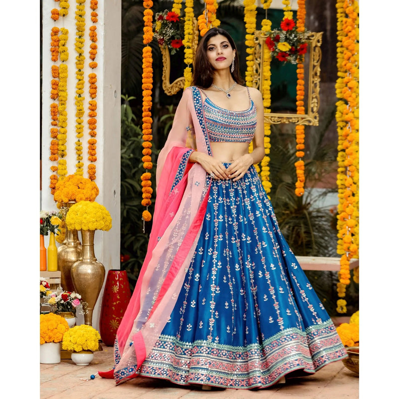 Blue Color Wedding Wear Embroidery Work Trendy Lehenga Choli