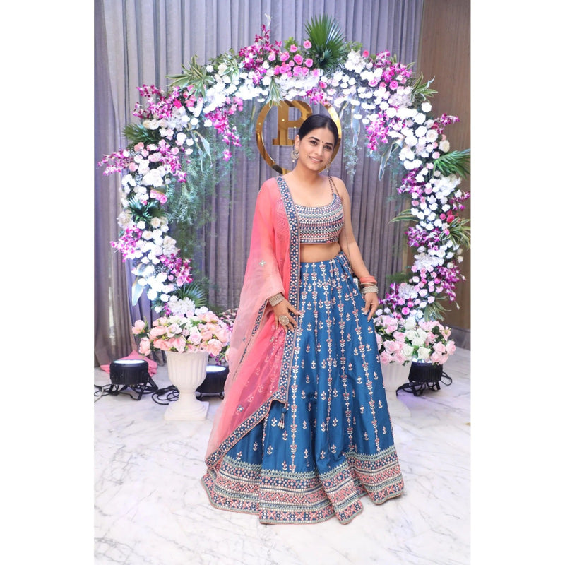 Blue Color Wedding Wear Embroidery Work Trendy Lehenga Choli