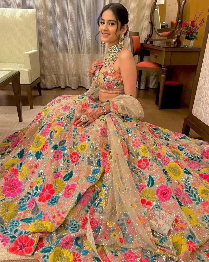 Floral Designer Trendy Party Wear Heavy Sequins Embroidery Lehenga Choli