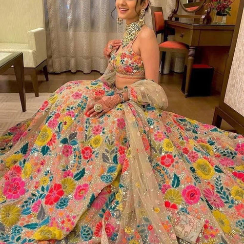 Floral Designer Trendy Party Wear Heavy Sequins Embroidery Lehenga Choli