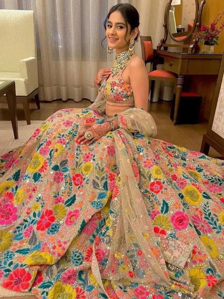 Floral Designer Trendy Party Wear Heavy Sequins Embroidery Lehenga Choli
