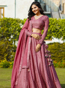 Pink Color Sequins Embroidery Work Designer Georgette Lehenga Choli