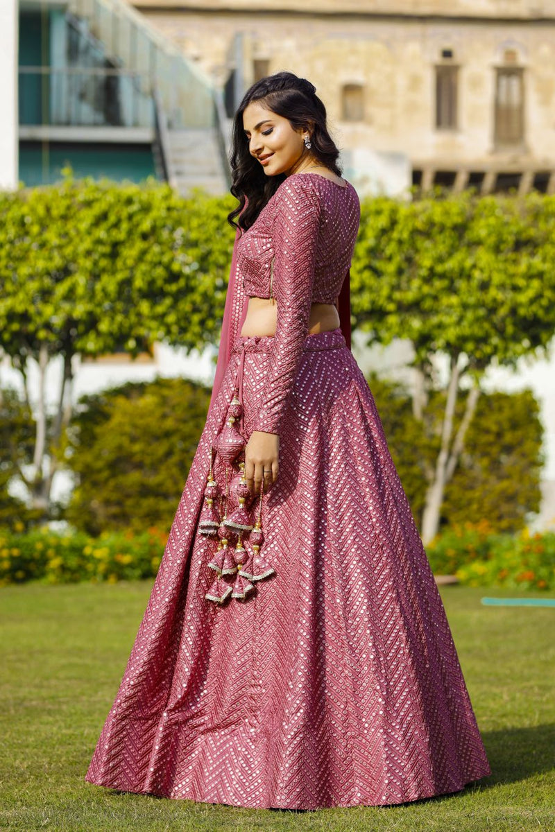 Pink Color Sequence Embroidery Work Designer Georgette Lehenga Choli