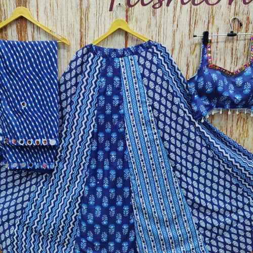 Navy Blue Color Maslin With Printed Designer Lehenga Choli