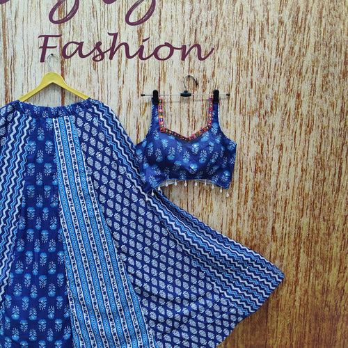 Navy Blue Color Maslin With Printed Designer Lehenga Choli