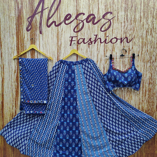 Navy Blue Color Maslin With Printed Designer Lehenga Choli