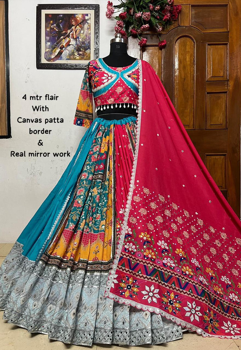 Multi Color Trendy Mirror Work Cotton Digital Printed Chaniya Choli