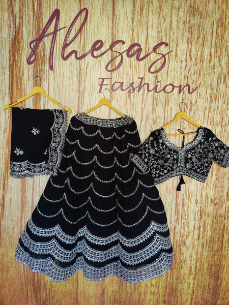 Black Color Wedding Wear Thread With Sequins Work Georgette  Lehenga Choli