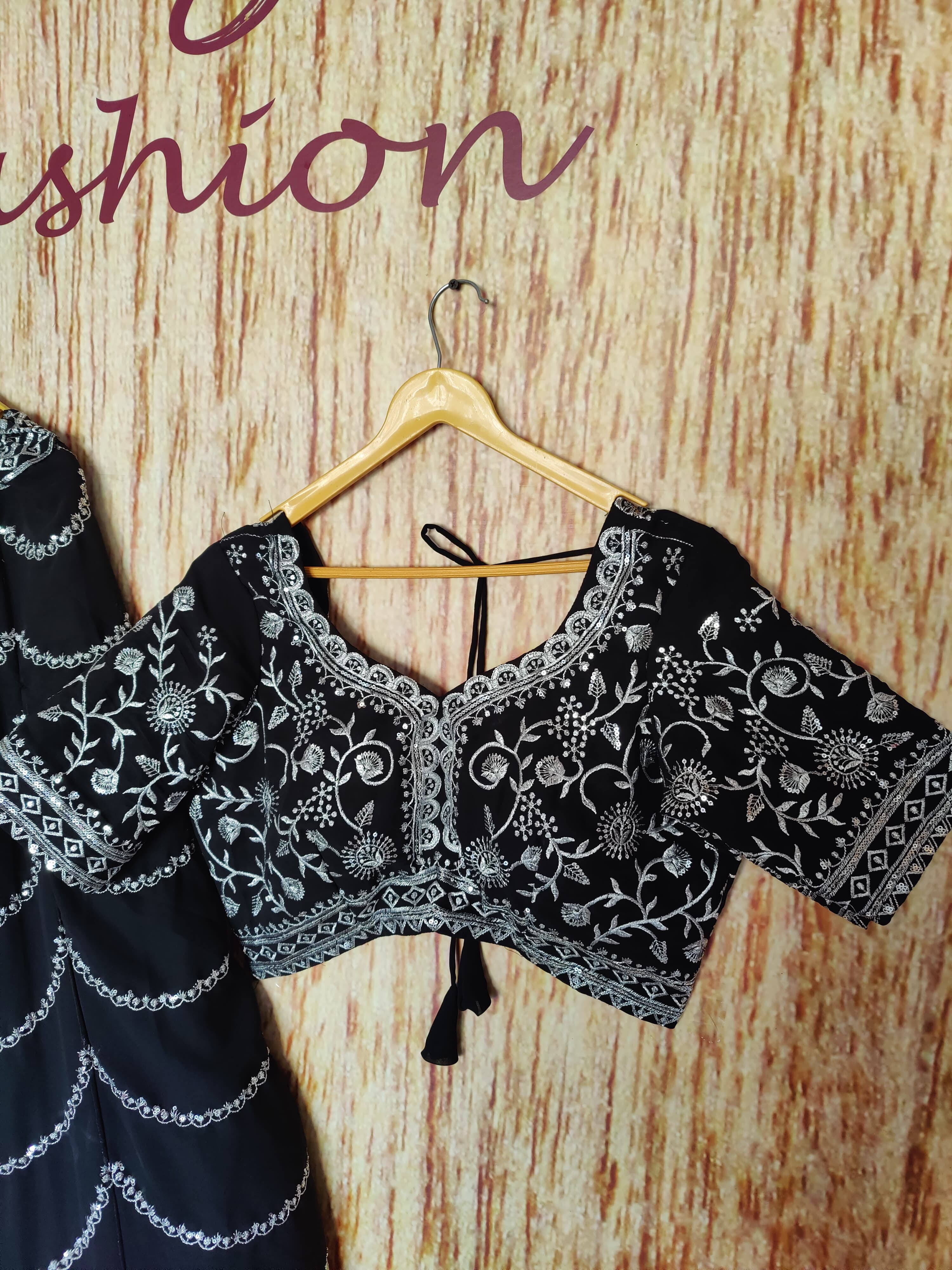 Black Color Wedding Wear Thread With Sequins Work Georgette  Lehenga Choli