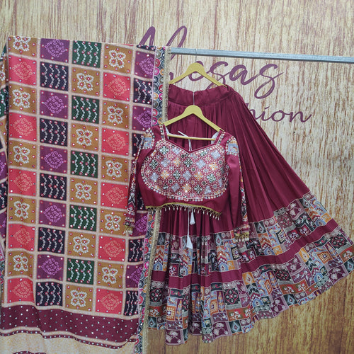 Red Color Mirror Work Digital Printed Lehenga Choli