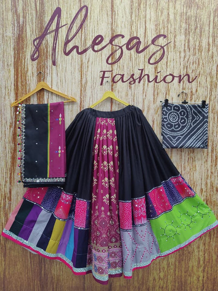 Black Color Digital Printed with Mirror Work Navratri Chaniya Choli