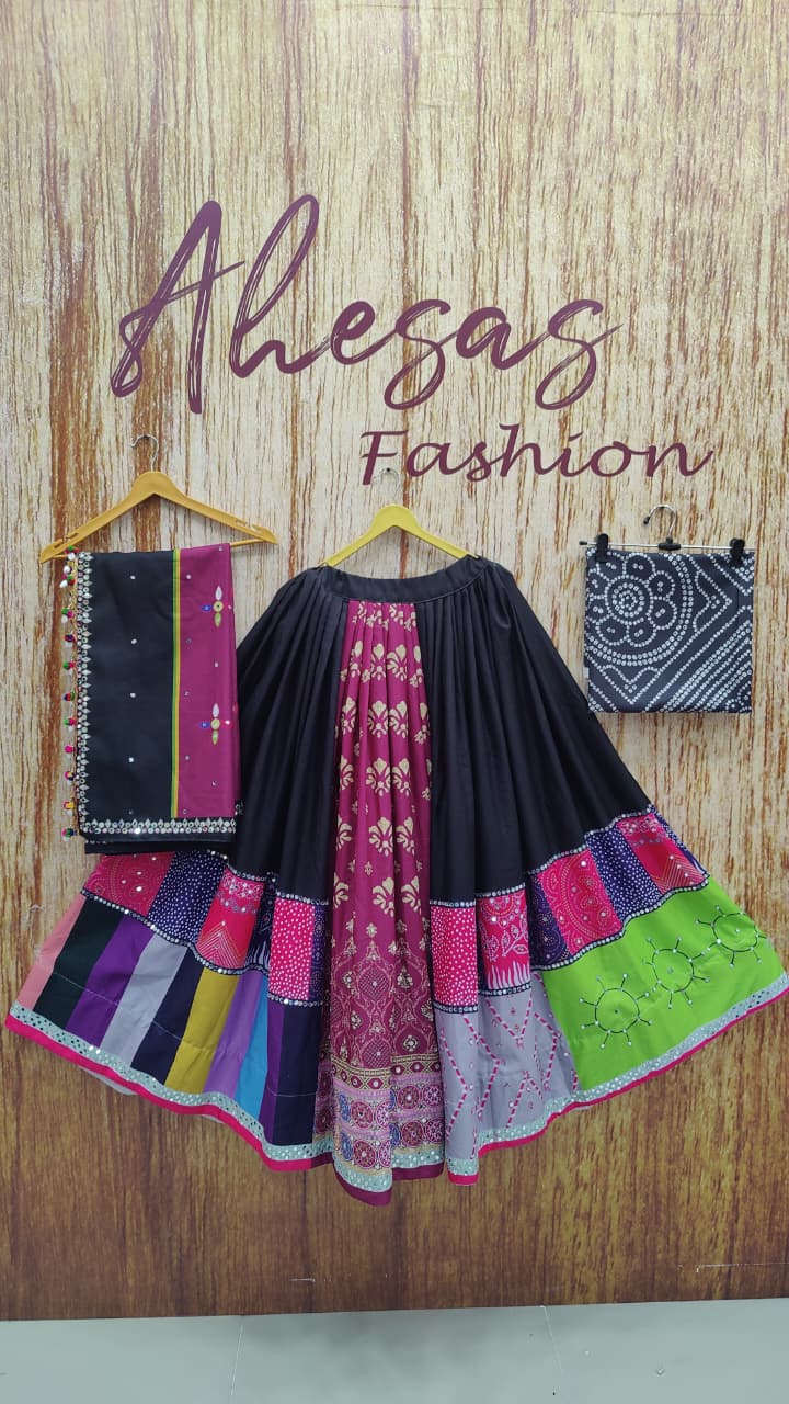 Black Color Digital Printed with Mirror Work Navratri Chaniya Choli