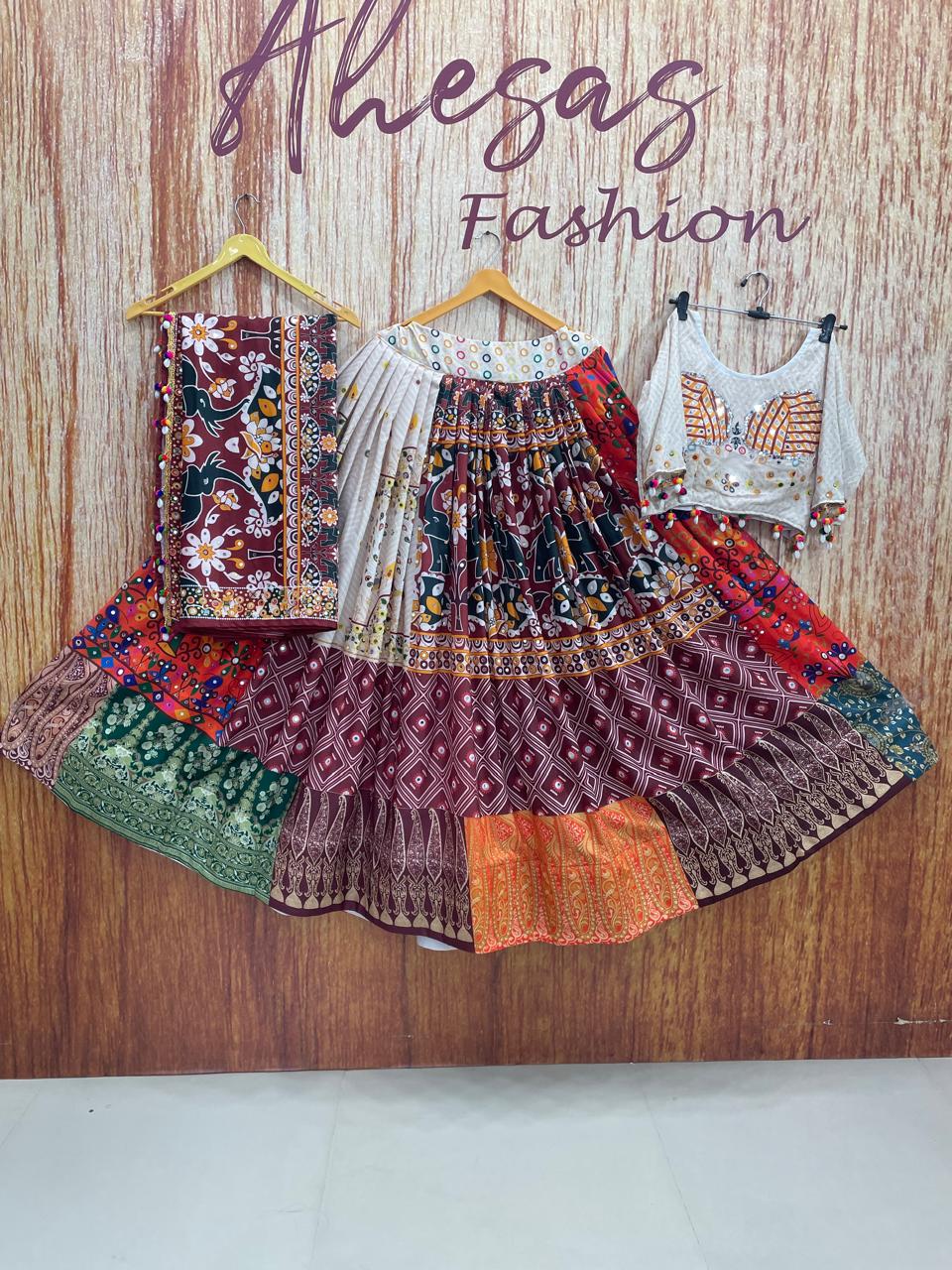 Multi Color Digital Print with Mirror Work Designer Lehenga Choli