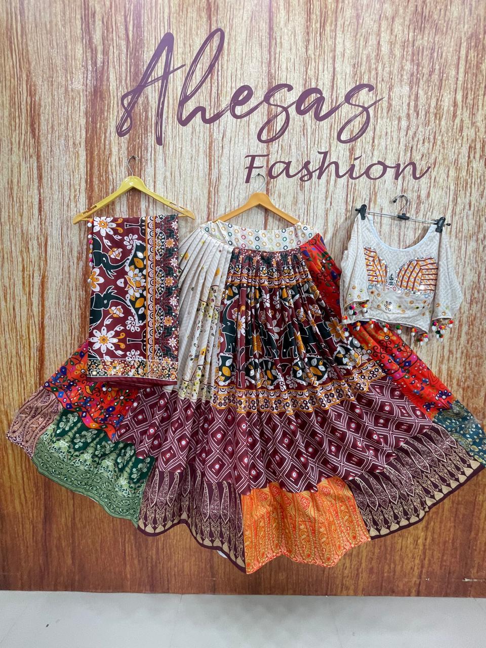 Multi Color Digital Print with Mirror Work Designer Lehenga Choli