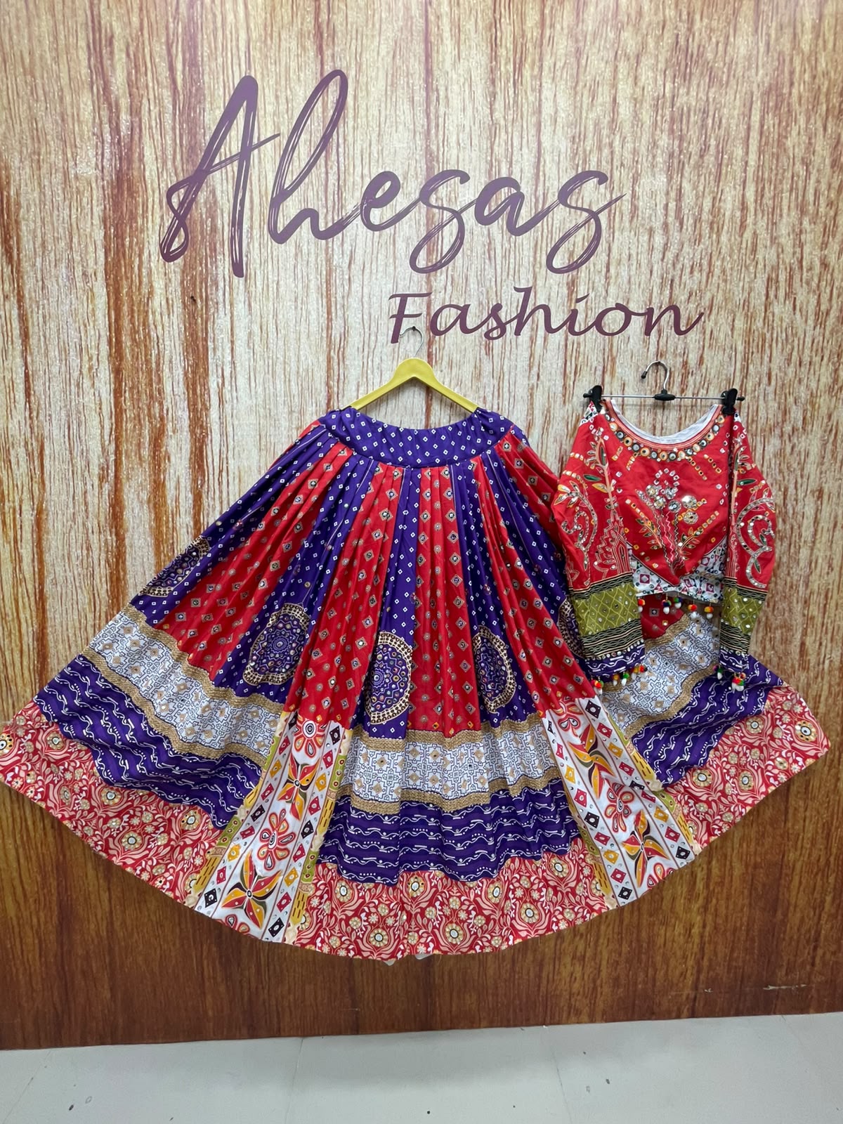 Multi Mirror Work Muslin Nvaratri Lehenga Choli