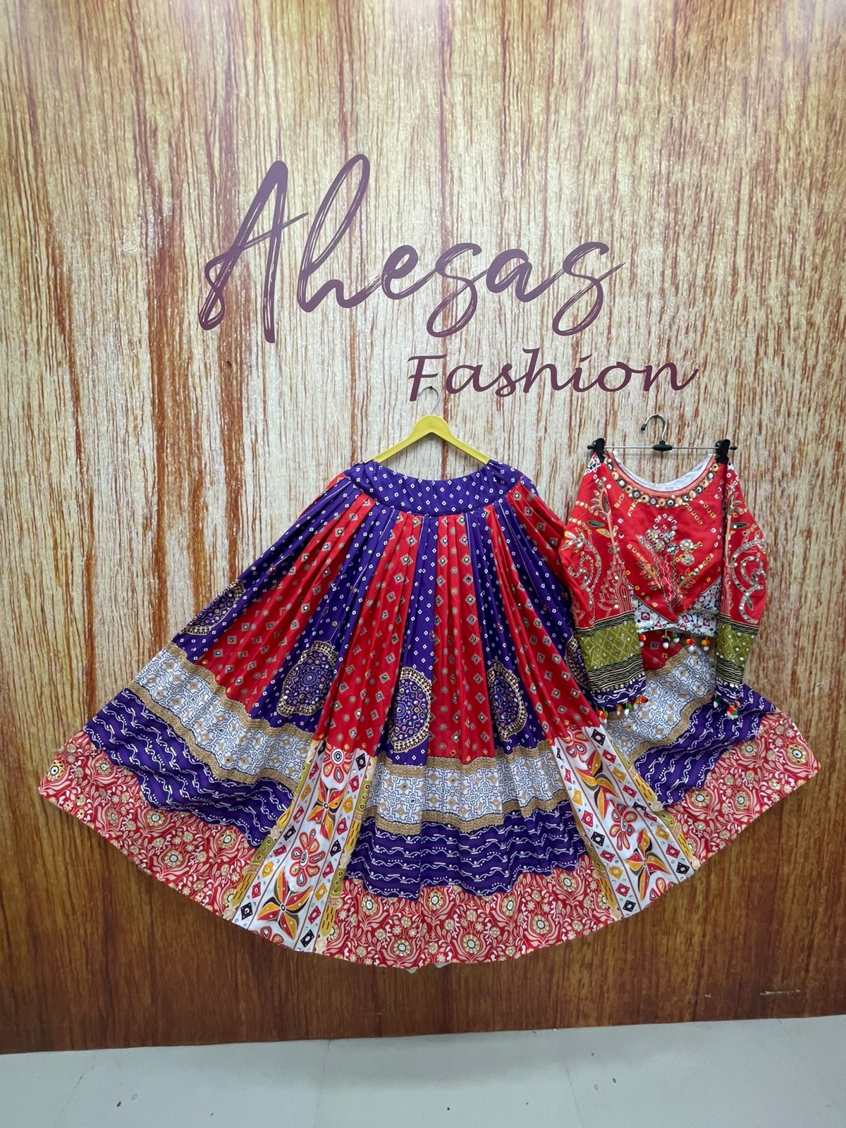 Multi Mirror Work Muslin Nvaratri Lehenga Choli