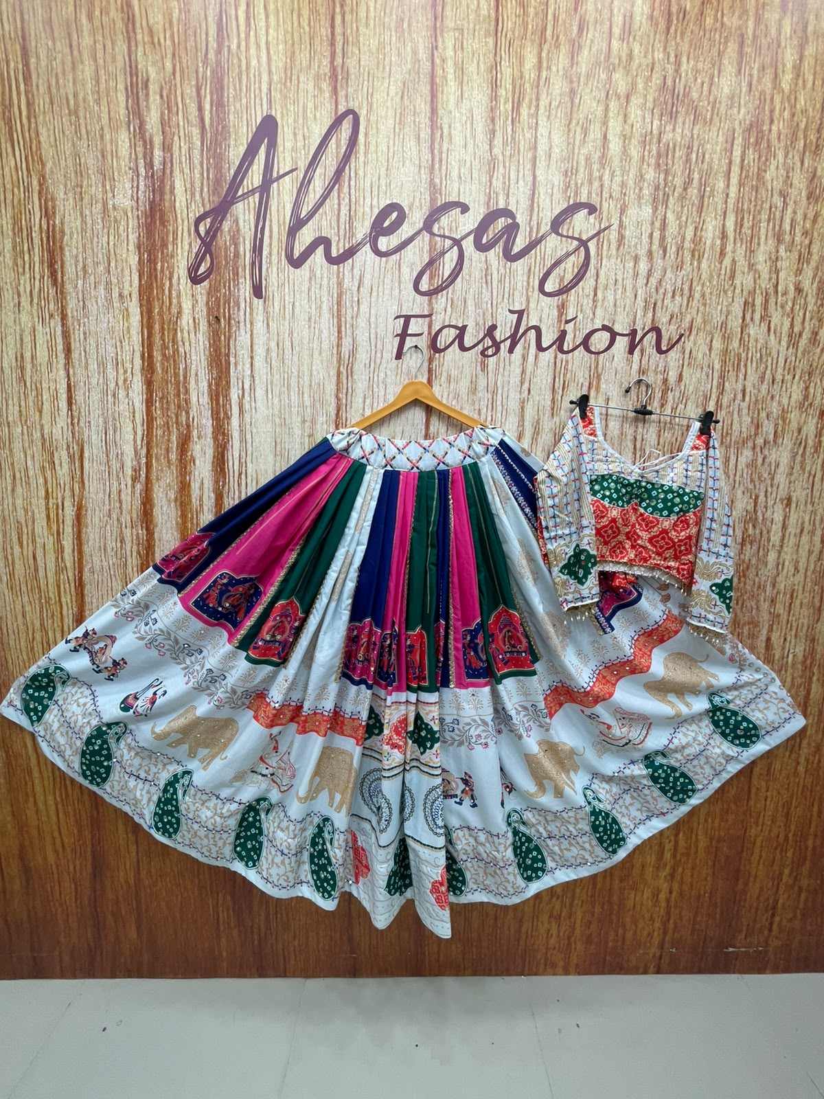 White Multi Printed Mirror Work Navratri Chaniya Choli
