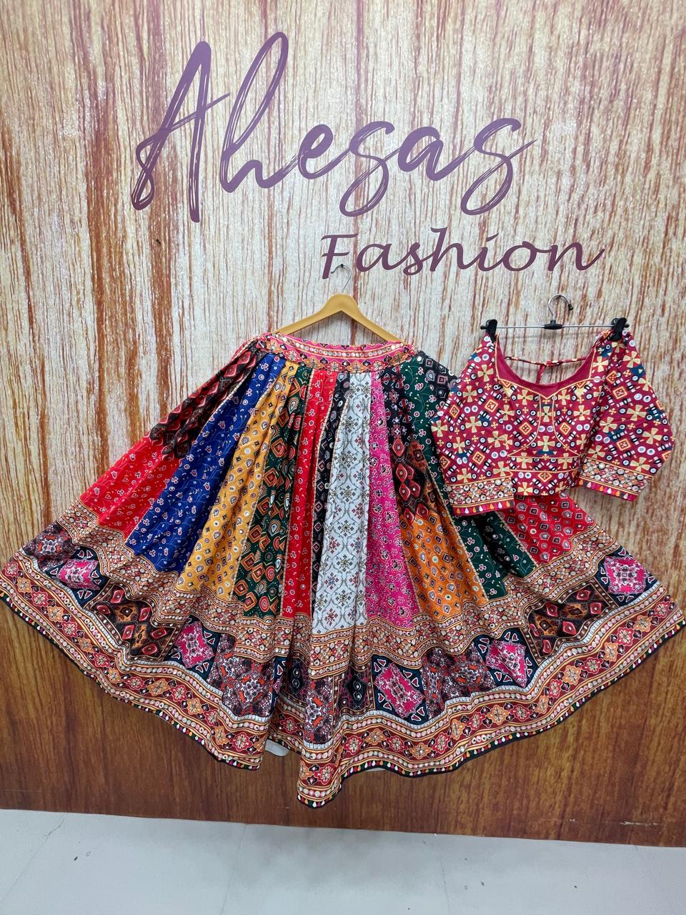 Multi Printed Designer Premium Mirror Work Navratri Lehenga