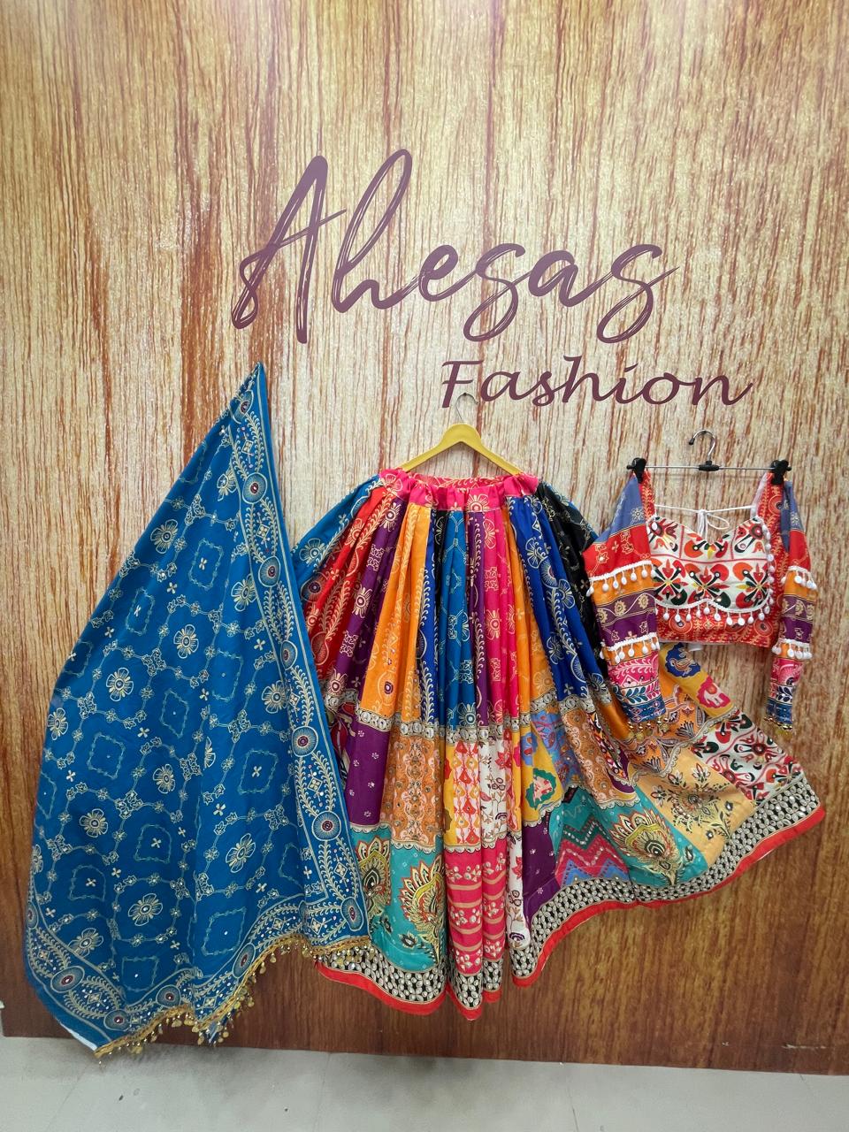 Multi Digital Printed Mirror Work Navratri Lehenga Choli