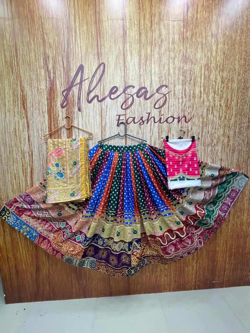 Multi Printed Mirror Work Navratri Lehenga Choli for Women