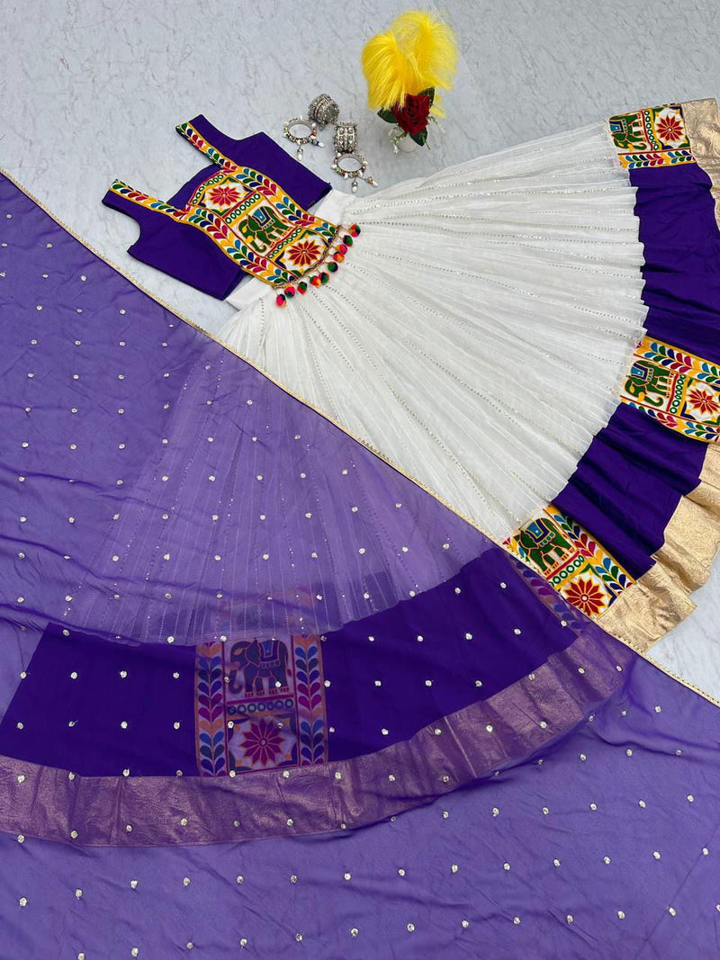 White Color Cotton Gamthi Work Navratri Designer Lehenga Choli - Ahesas