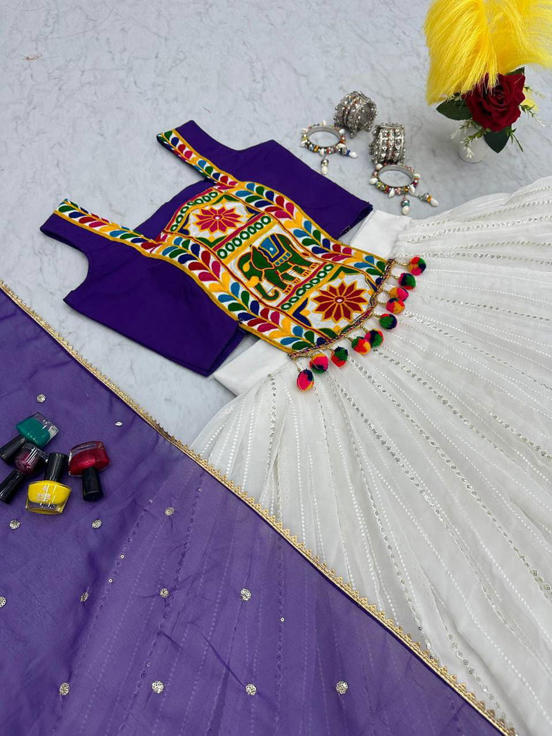 White Color Cotton Gamthi Work Navratri Designer Lehenga Choli - Ahesas