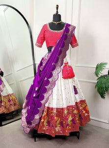 White Color Paithani Silk With Zari Work Wedding Lehenga Choli Set - Ahesas