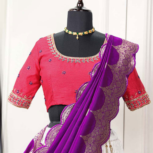 White Color Paithani Silk With Zari Work Wedding Lehenga Choli Set - Ahesas