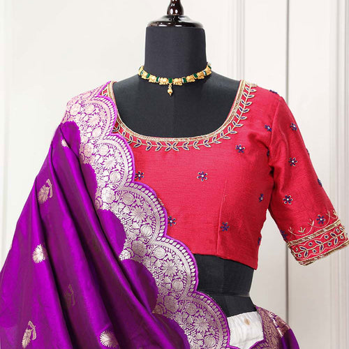 White Color Paithani Silk With Zari Work Wedding Lehenga Choli Set - Ahesas