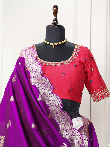 White Color Paithani Silk With Zari Work Wedding Lehenga Choli Set - Ahesas