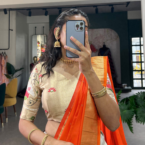 White Color Zari Weaving Work Paithani Special Jacquard Silk Lehenga Choli Set - Ahesas