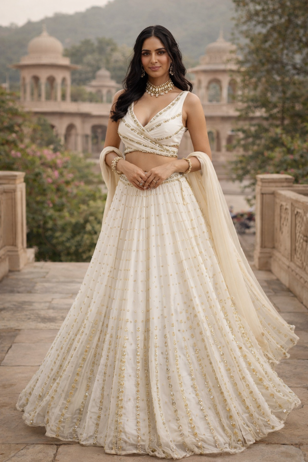 White Color Sequins Embroidery Work Designer Georgette Lehenga Choli