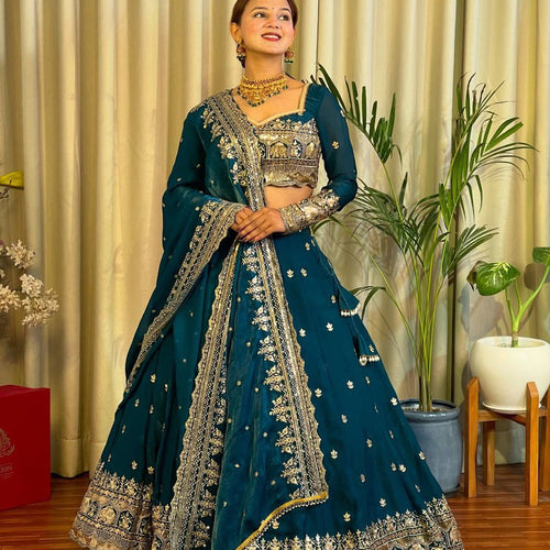Blue Color Heavy Thread with Sequins Work  Designer Lehenga Choli