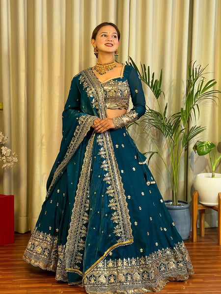 Blue Color Heavy Thread with Sequins Work  Designer Lehenga Choli