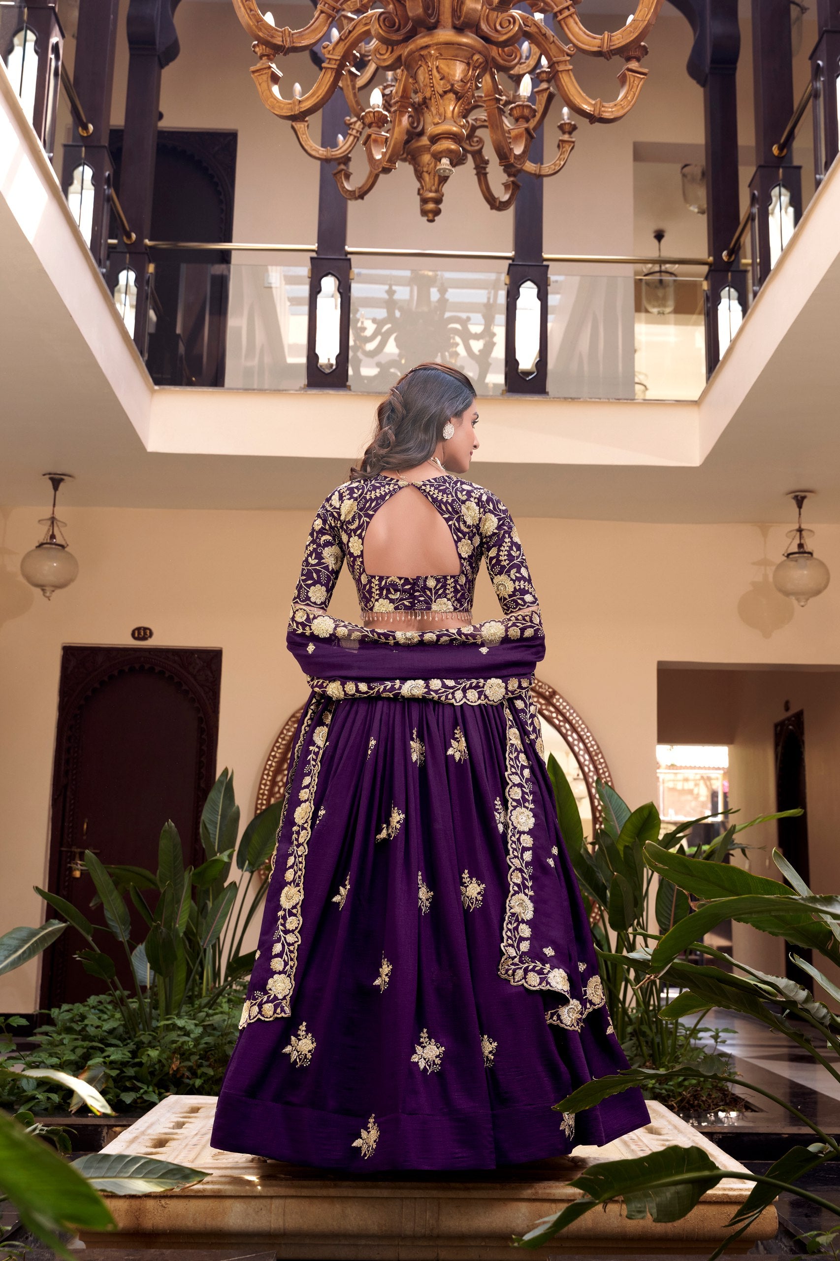 Dark Purple Color Sequins with Embroidery Work  Designer Lehenga Choli