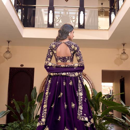 Dark Purple Color Sequins with Embroidery Work  Designer Lehenga Choli