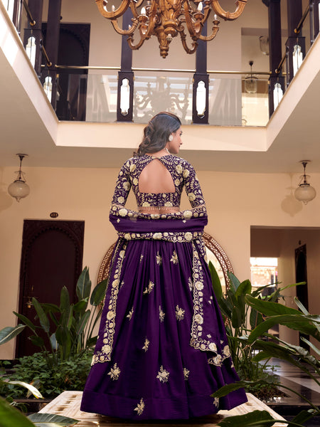 Dark Purple Color Sequins with Embroidery Work  Designer Lehenga Choli