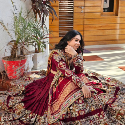 Red Color Mirror Work Digital Printed Lehenga Choli