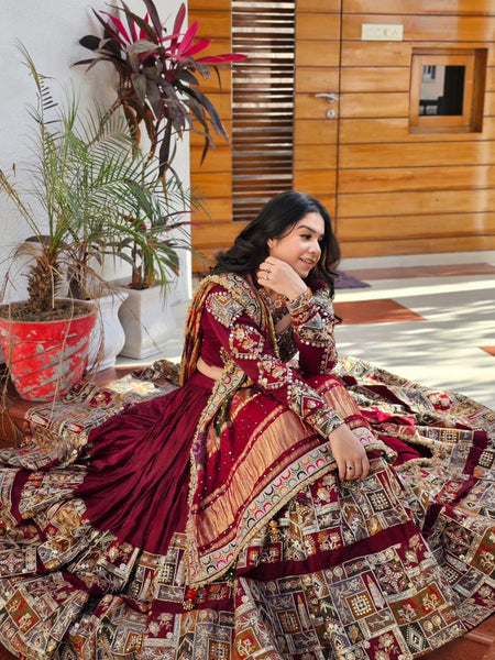 Red Color Mirror Work Digital Printed Lehenga Choli