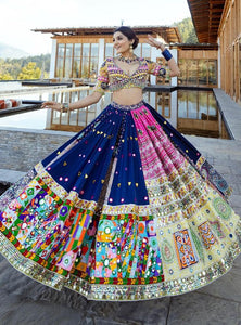 Blue  Color Muslin  With Digital Print Real Mirror Work Lehenga Choli