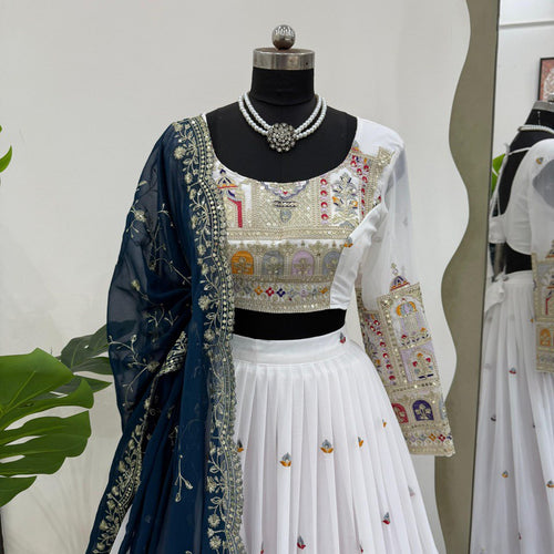 White Color Heavy Thread with Sequins Work  Designer Lehenga Choli
