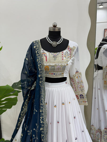 White Color Heavy Thread with Sequins Work  Designer Lehenga Choli
