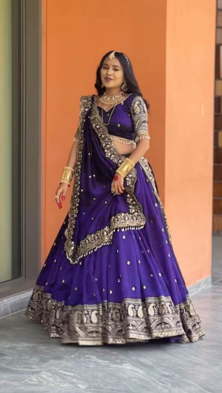 Purple Color Heavy Thread with Sequins Work  Designer Lehenga Choli