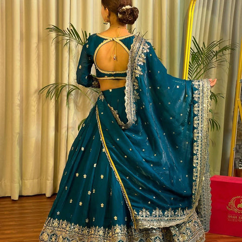 Blue Color Heavy Thread with Sequins Work  Designer Lehenga Choli