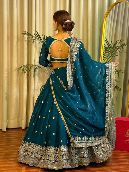 Blue Color Heavy Thread with Sequins Work  Designer Lehenga Choli