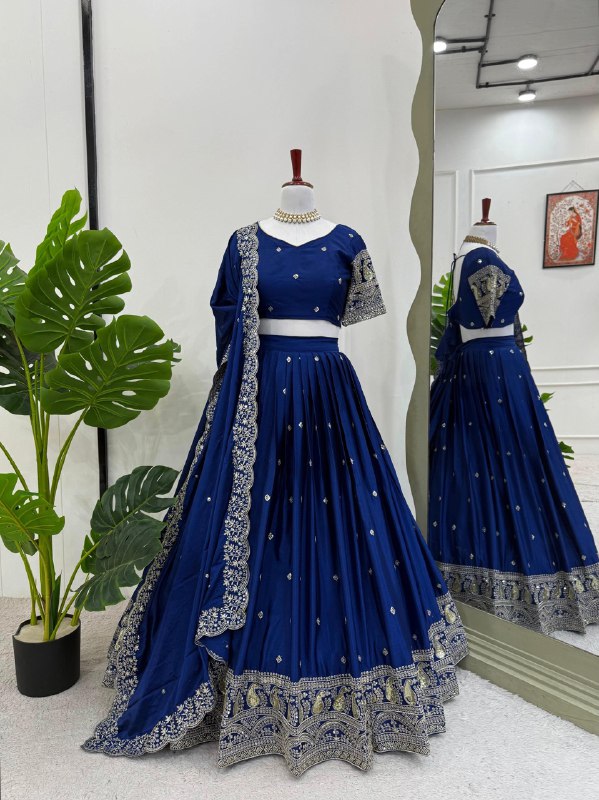 Navy Blue Color Heavy Thread with Sequins Work  Designer Lehenga Choli
